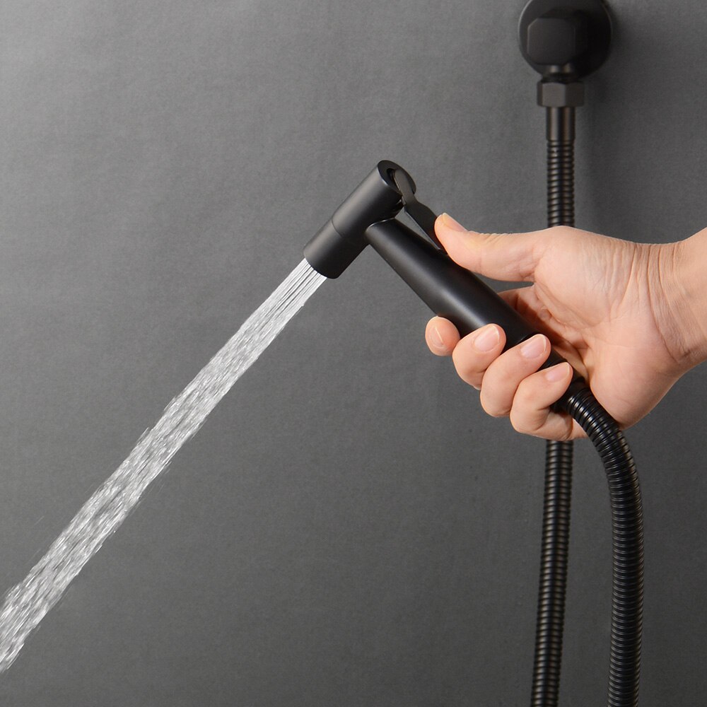 Bathroom Toilet Bidet Tap Kit. Brushed Gold Wall Mounted Bidet Sprayer Shower With Shut-Off Valve Black , Rose Gold Shattf