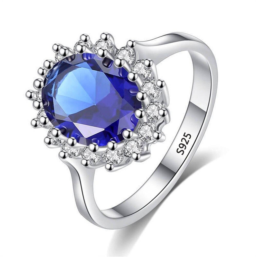 Luxus Prinzessin Braut Hochzeit Ring Blau Saphir Ring Original 925 Silber Reize Engagement Für Frauen Schmuck Ringe: Default Title