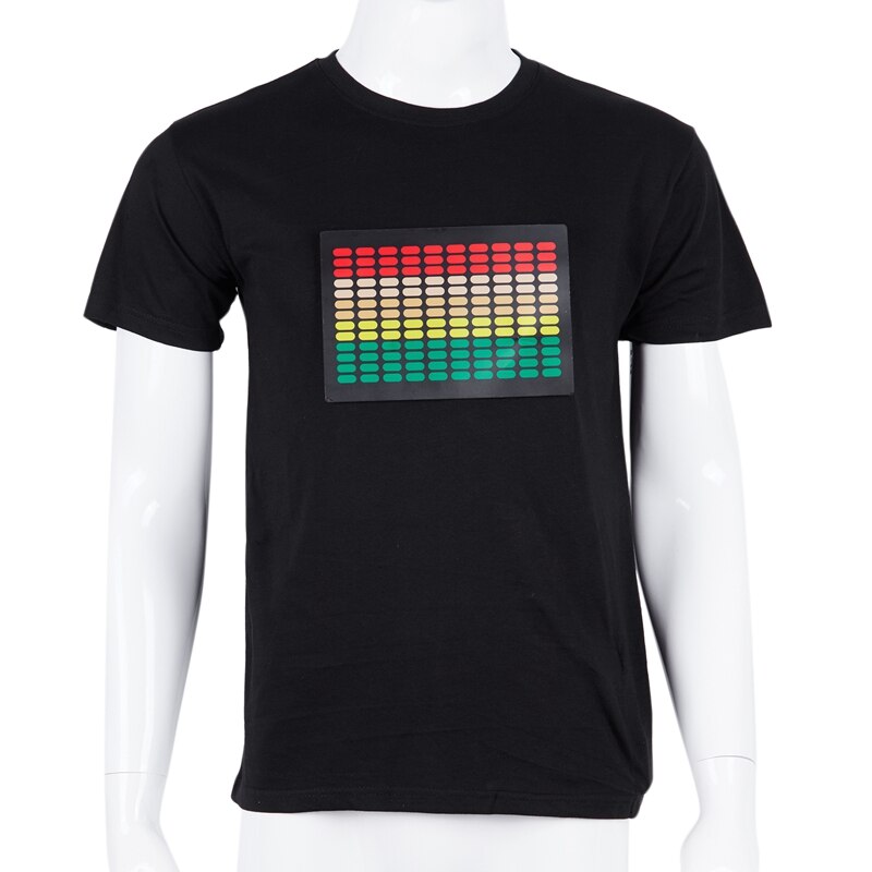 Men Sound Activated Led T-Shirt Light Up Flashing Rock Disco Equalizer Short Sleeve Led T Shirt