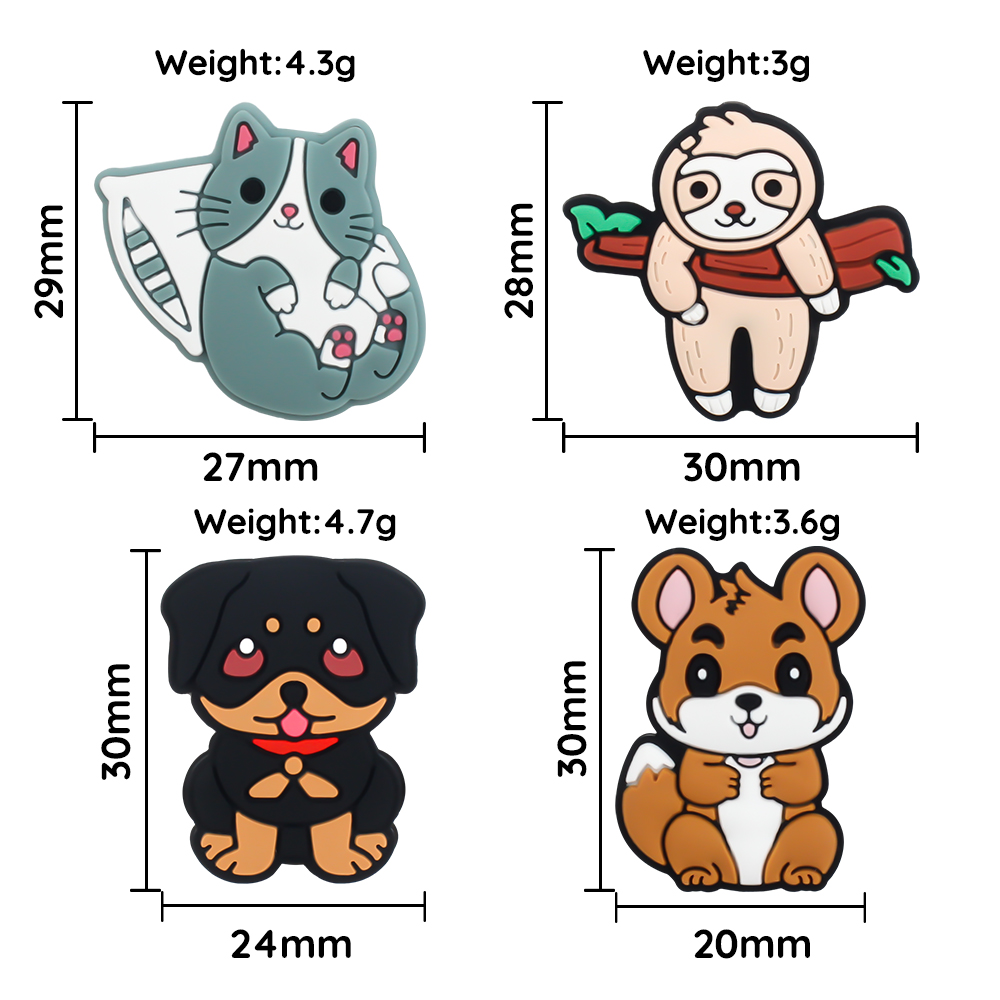 5 pièces perles en Silicone girafe singe écureuil bébé perles de dentition animaux perles focales bricolage porte-clés stylo hochet accessoires