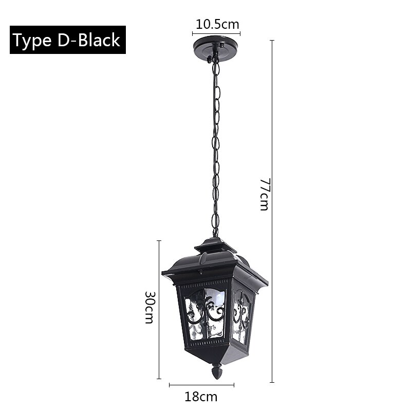 Lampes suspendues imperméables européennes en plein air rétro village lustre balcon couloirs lumières raisin support lampe à suspension luminaire: Type D black
