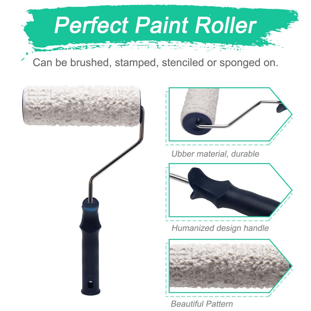 8inch Brush With Handle Manual Embossing Tool Wall Texture Office Paint Roller Home Decor Graining Knurling DIY