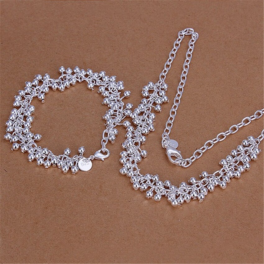 Charm 925 Sterling Zilveren Armbanden Ketting Sieraden Set Voor Vrouwen Mooie Franje Lijn Frosted Kralen Party