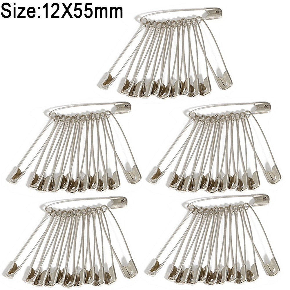 50pcs Safety Pins DIY Sewing Tools Accessory 5 Kinds Size Silver Metal Needles Large Safety Pin Small Brooch YJ379: army green