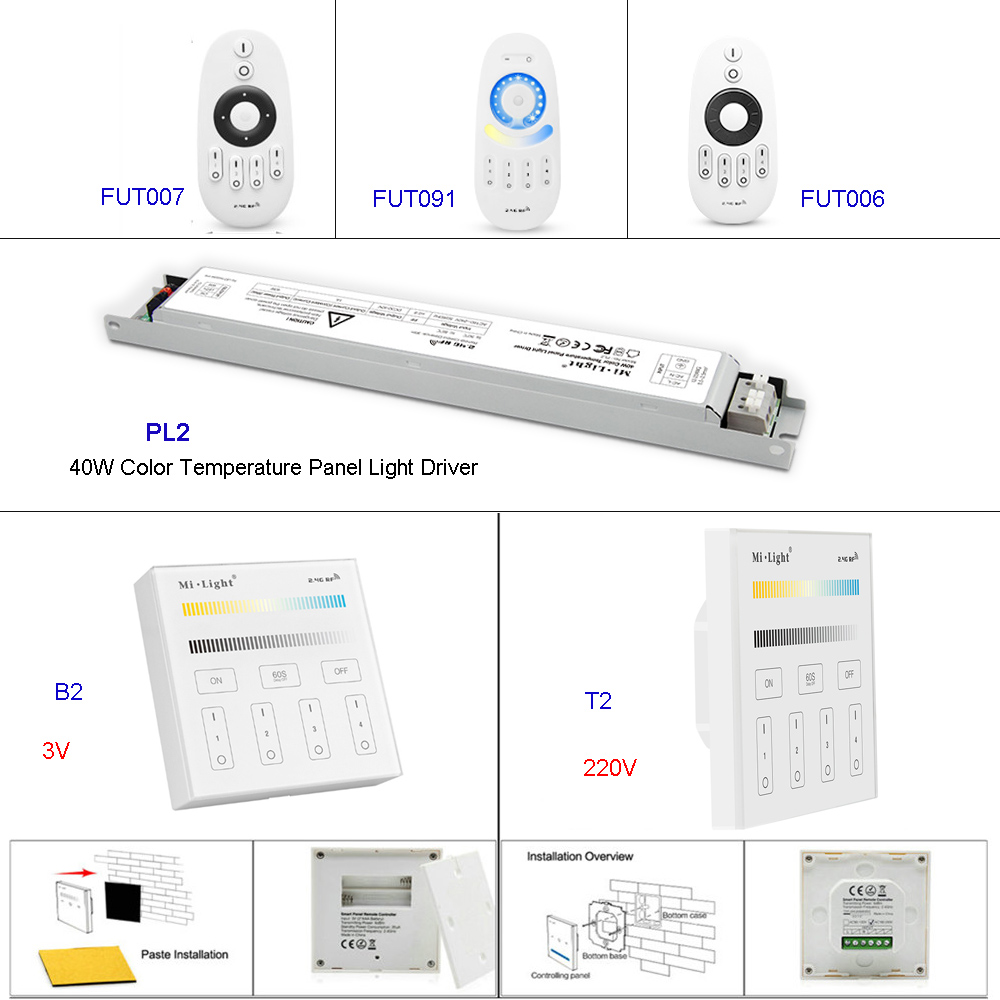 Miboxer 220v pl2 40w farvetemperatur led panel lys driver 2.4g cct smart panel fjernbetjening  b2/t2/ fut 091/ fut 006/ fut 007