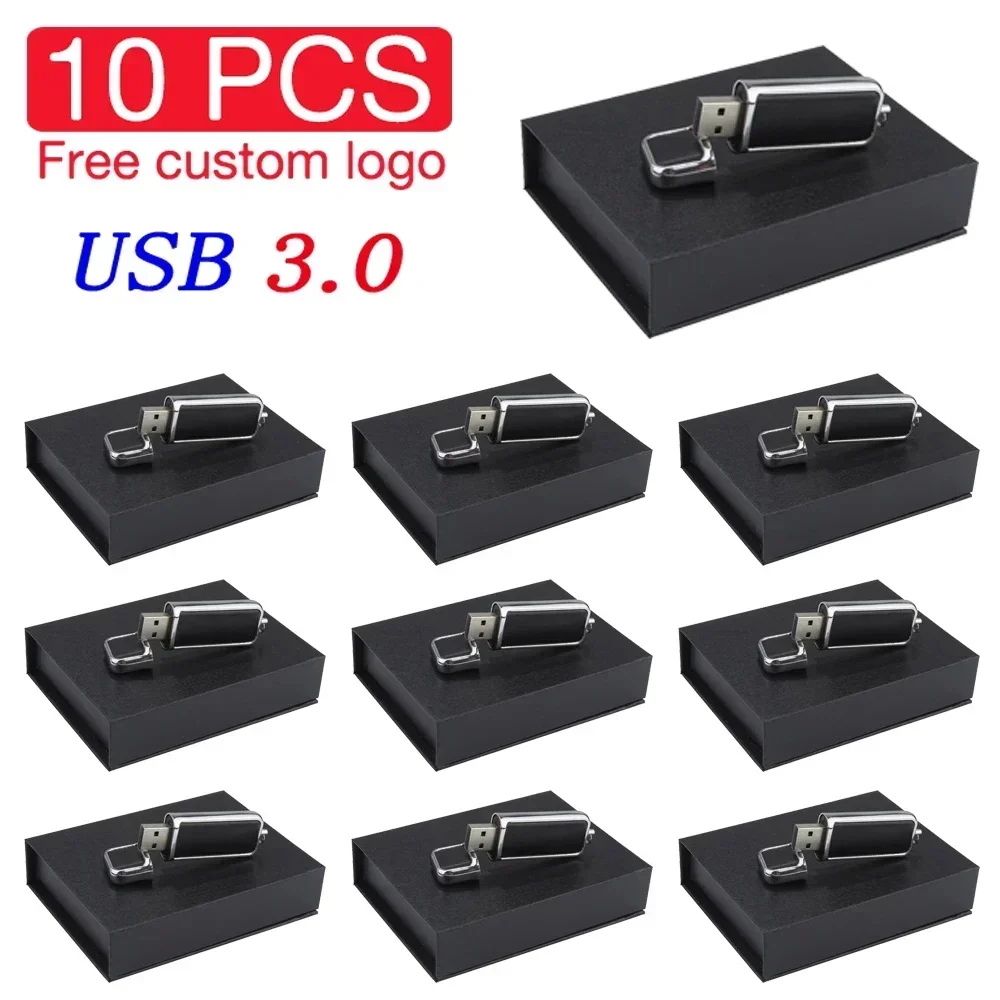 Unidad Flash USB 3,0 de cuero de alta velocidad, 128GB, 64GB, logotipo impreso personalizado gratis, memoria Flash, caja de de cumpleaños, 10 Uds.: YELLOW / 4 GB