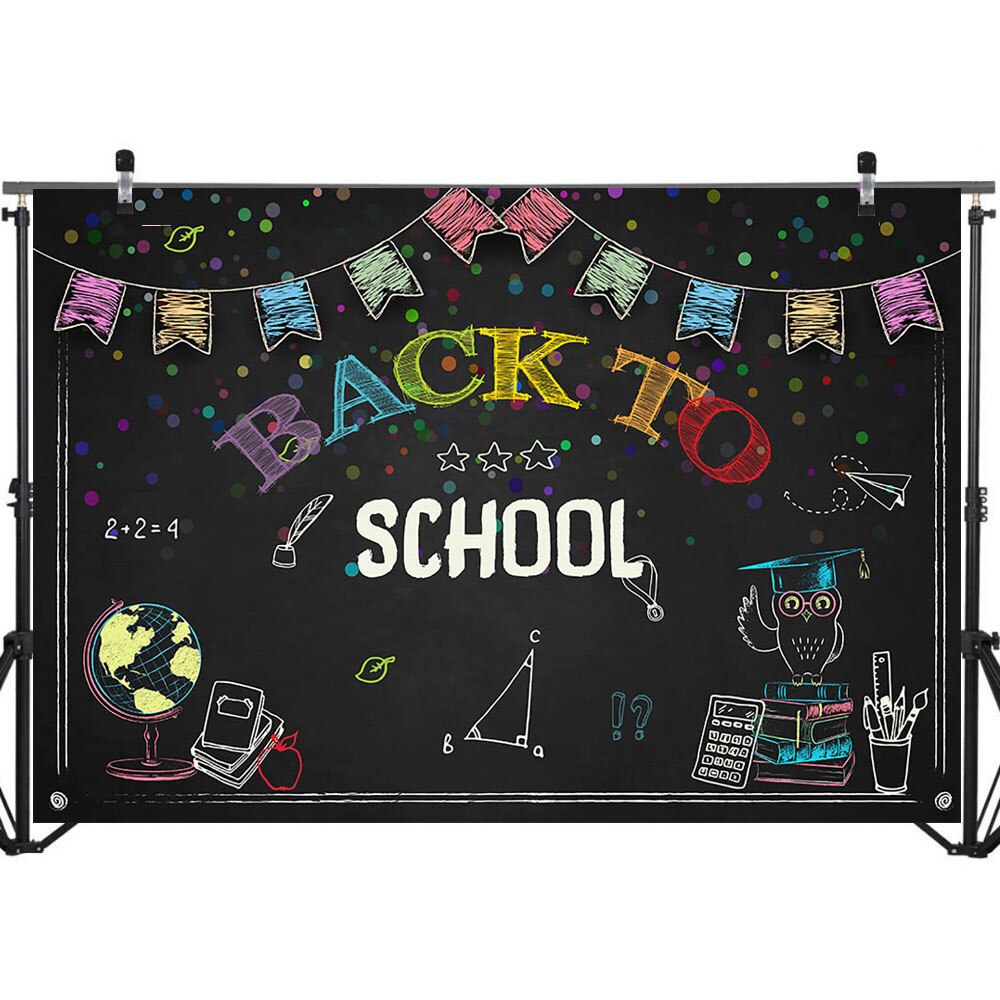 NeoBack Welkom Terug naar School Achtergrond Schoolbord Globe Driehoek Heerser Foto Achtergrond Party Banner Fotografie Achtergronden