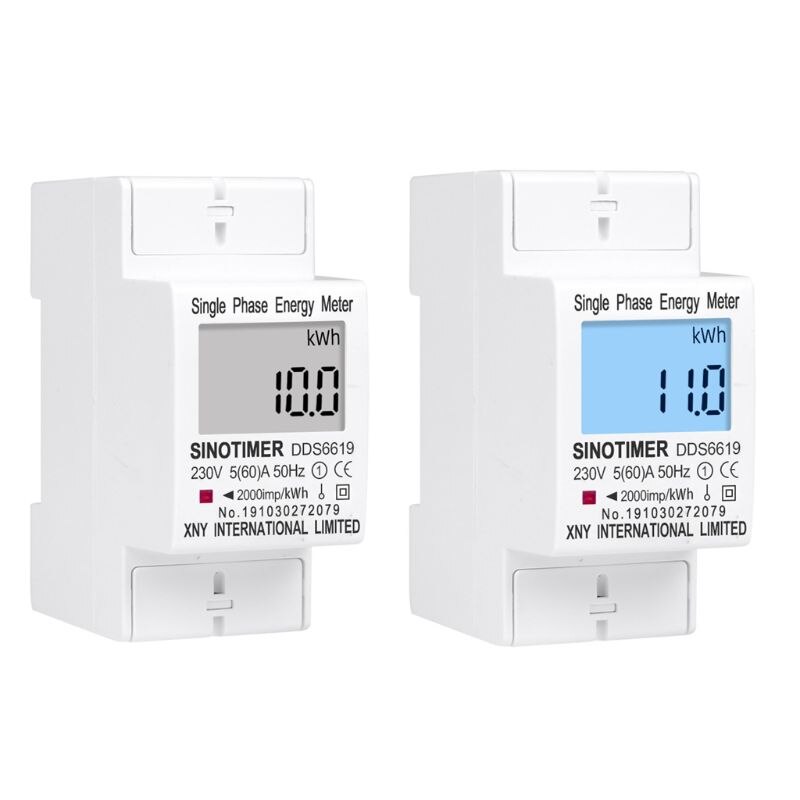 Backlight LCD Digital Din Rail Single Phase Energy Meter Power Consumption kWh Meter Voltage Current Wattmeter Electric AC 220V