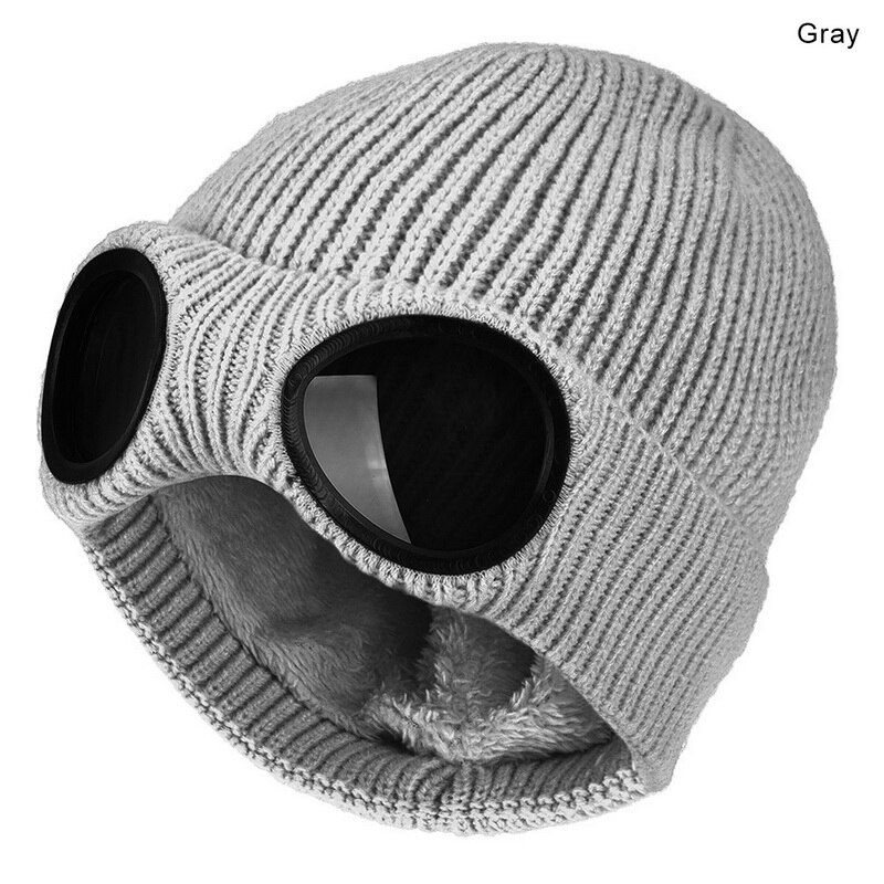 Winter Warm Knit Hats Unisex Adult Windproof Ski Caps With Removable Glasses Thicken Sports Multi-function Caps: gary
