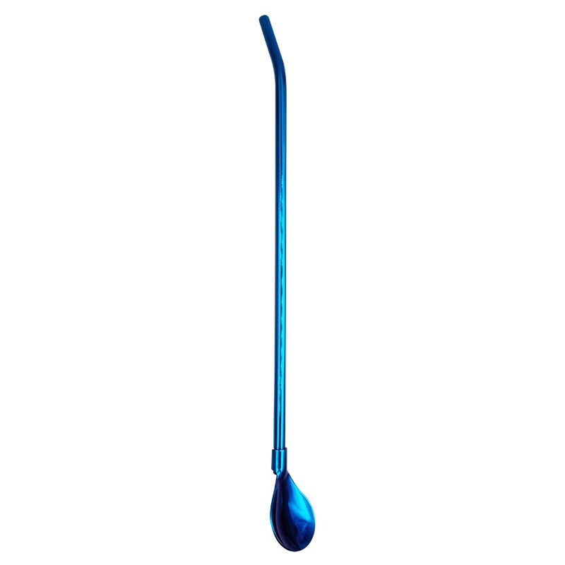 Eco Freundliche 304 Edelstahl wiederverwendbar Strohhalme Löffel Bahre Trinken Strohhalme Kaffee Strohhalme Löffel 215mm: Blau