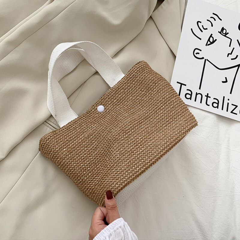 Rattan Handbag Bohemian Straw Bag For Women Summer Beach Large Capacity Tote Bag Handmade Kintted Travel Bags Bolsa: beige