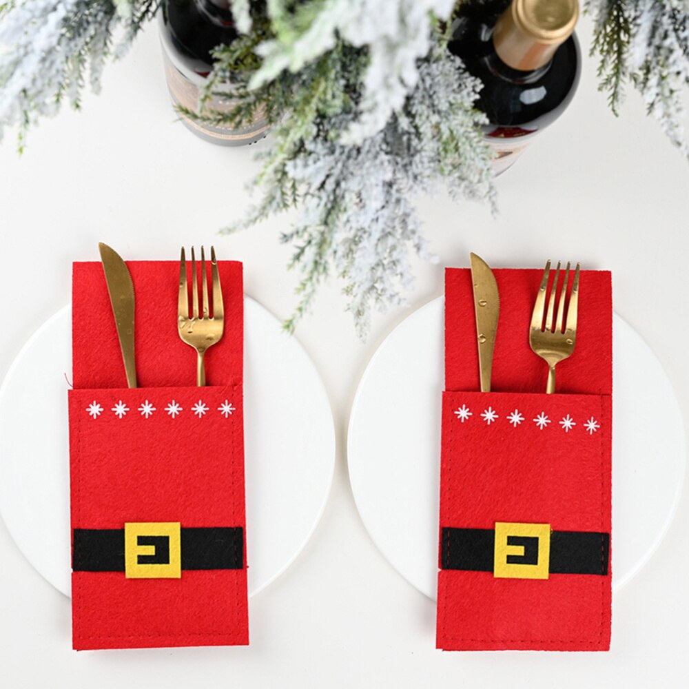 3 stuks kerst bestektas vorkhoes zilverwerktas bestekhouder (roodgrijs)