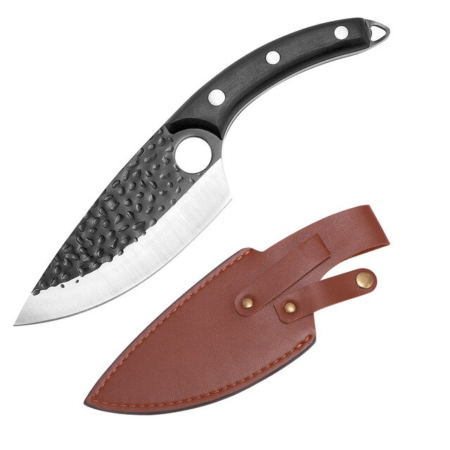 5.5 Inch Meat Cleaver Hand Forged Boning Knife Serbian Chef Knife Stainless Steel Kitchen Knife Butcher Fish Knife: Black B