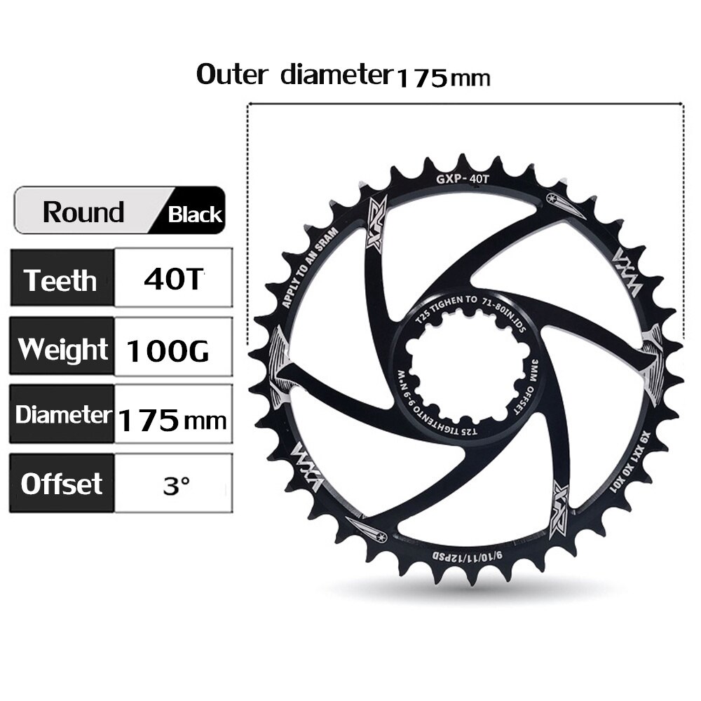 Vxm Mtb Fiets Kettingwiel Smalle Brede 30T/32T/34T/36T/38T/40T Kettingblad Voor Sram 8/9/10/11/12S Nx Xx Xo Gx GXP11 X1 Offset 1MM3MM: 3MM 40T Round
