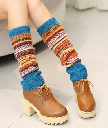 Jambières en laine tricotées pour femme, rétro, d&#39;hiver, chaussettes montantes au genou, manchettes de bottes, guêtres à la: Lake Blue