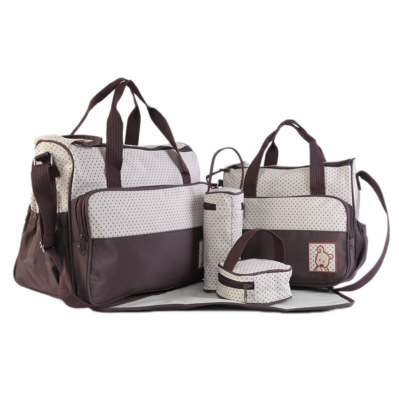 Multifuncational Large Capacity 5Pcs Baby Diaper Bag Shoulder Bags Organizer For Mummy Maternity Baby Bag For Mom Diaper Bag: Brown
