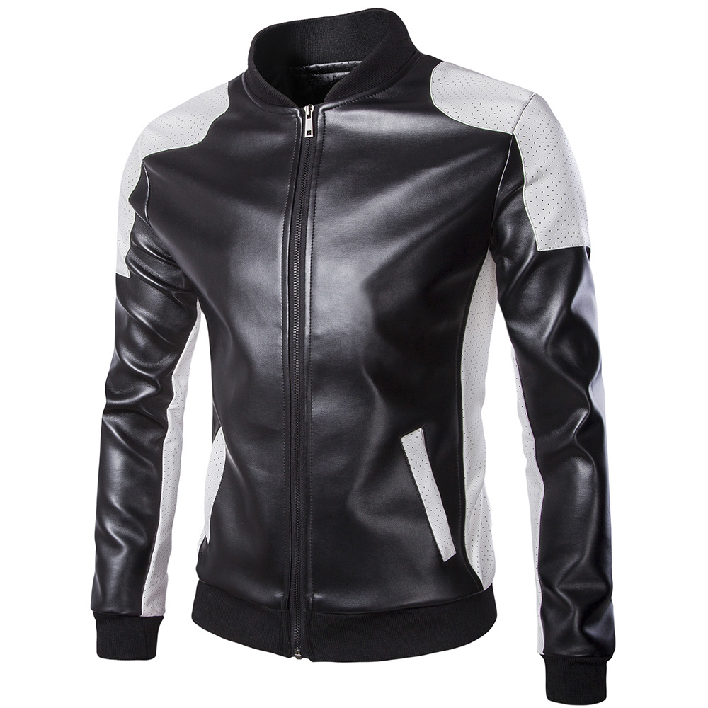 Män vita skinnjackor och rockar pu matchar färg överrock m -5xl ayg 94