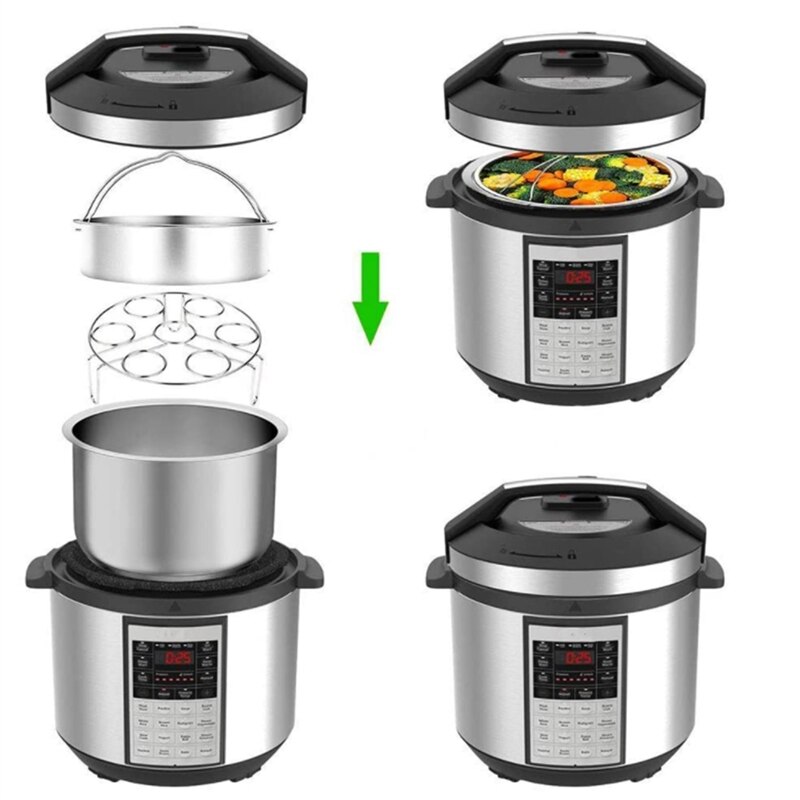 3Pcs/Set Pressure Cooker Accessories Stainless Steel Steam Basket with Egg Steamer Rack, Divider for Kitchen Cooking