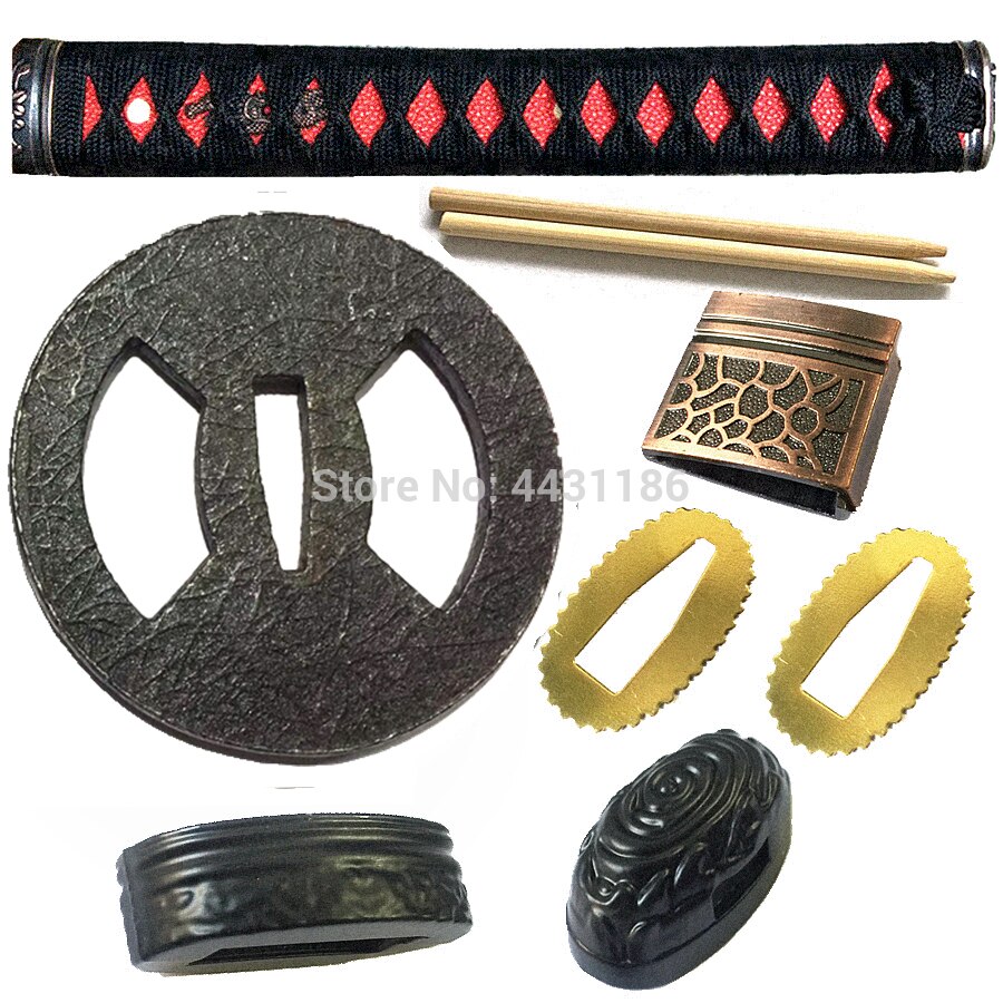Ensemble de garde à poignée en fer avec épée, pour Katana/Wakizashi/Tanto, raccords artisanaux en métal, Tsuba + Menuki + Fuchi + pashira + Habaki + Seppa: Set Handle