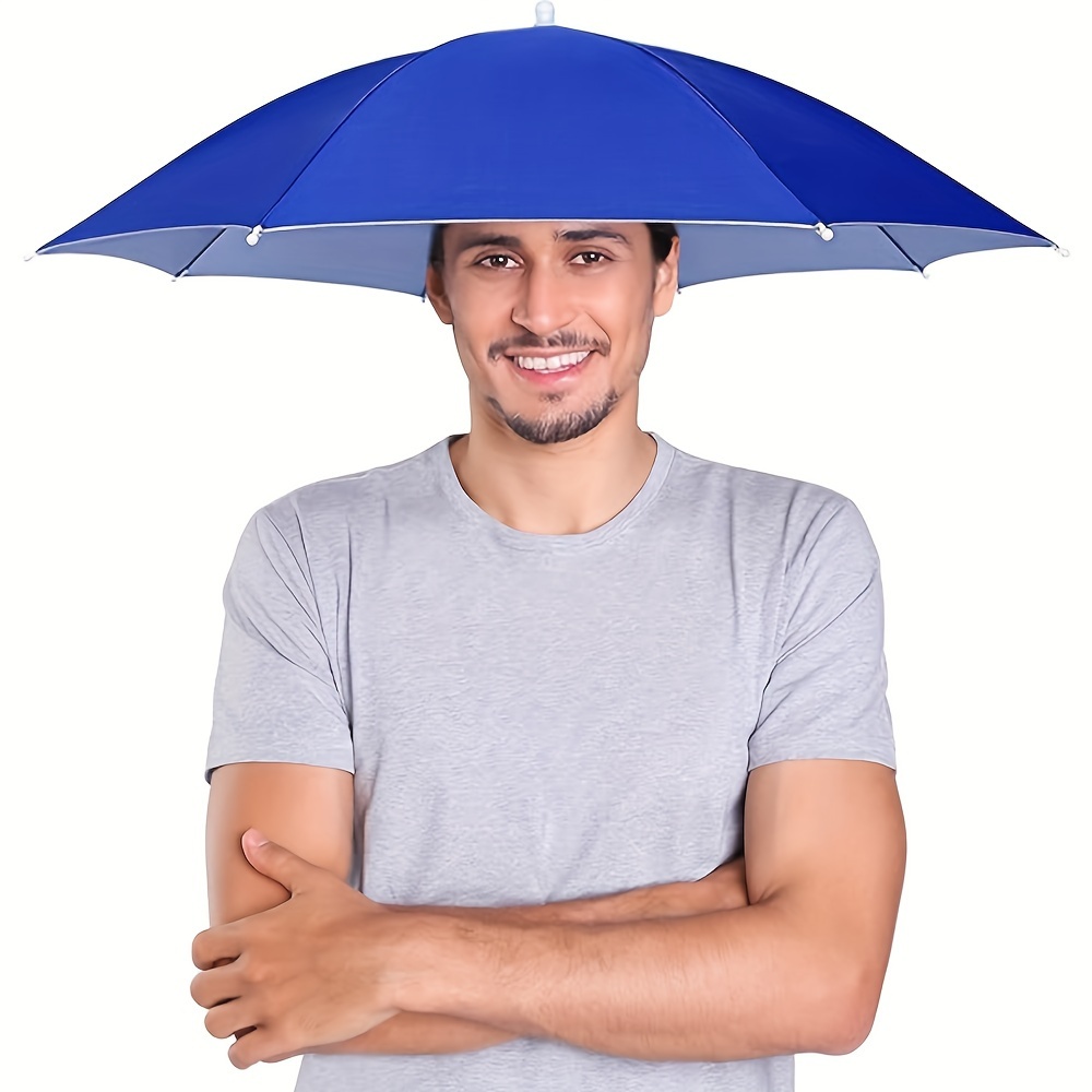 Chapéu guarda-chuva guarda-chuva montado na cabeça verão proteção contra chuva e sol ao ar livre chapéu guarda-chuva de pesca chapéu guarda-chuva usado na cabeça: Azul