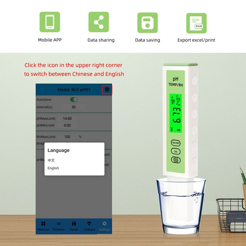 Digital PH Meter For Water,Bluetooth Online Monitor Water Acidity Tester Smart Tool For Drinking,Aquariums