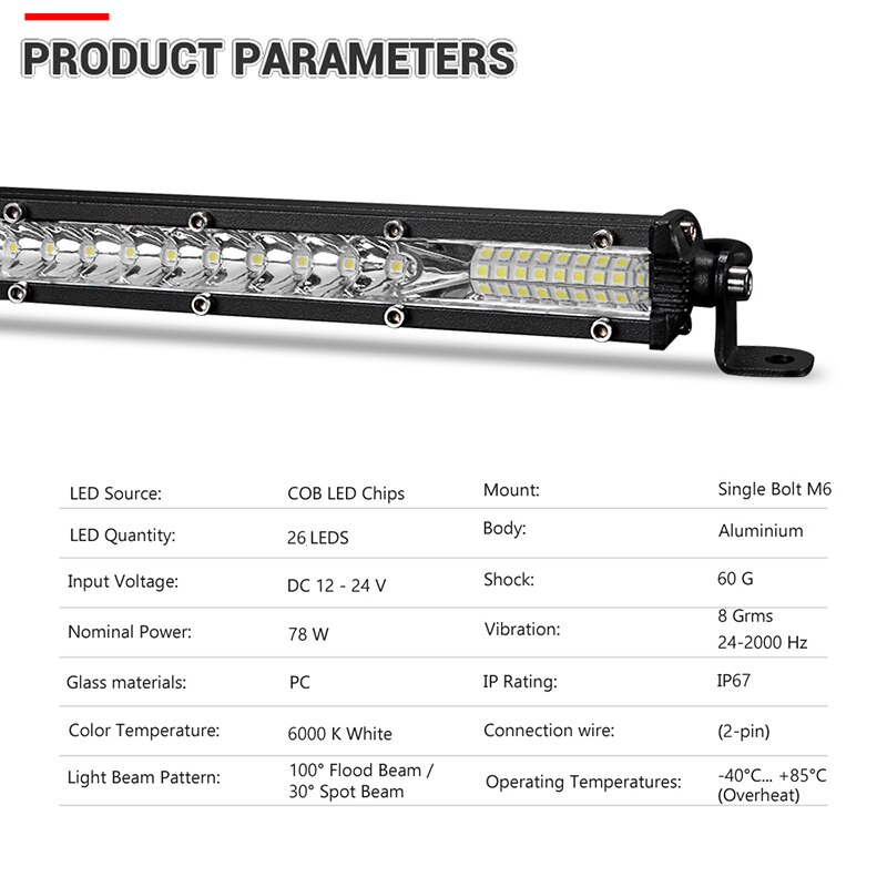 DERI Straight Slim LED Light Bar Single Row 10inch 80W For 4WD SUV ATV 4X4 Off Road LED Work Light Lamp with wire barre led