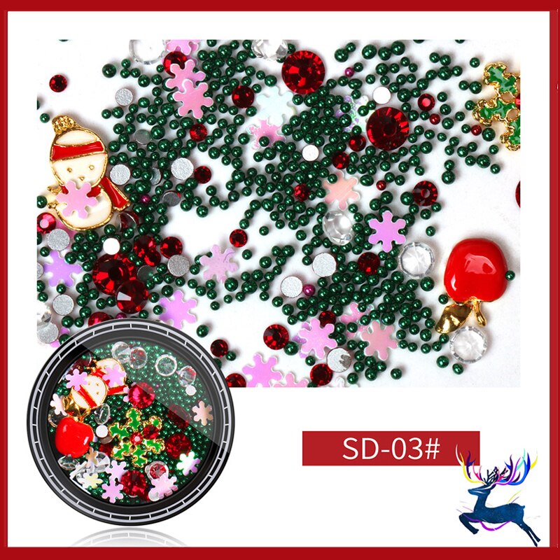 Boxed Sneeuw Kerst Nail Decoraties Manicure 3D Kerstboom Kerstman Rendieren Krans Lint Nail Art Decals Gereedschap Vlokken