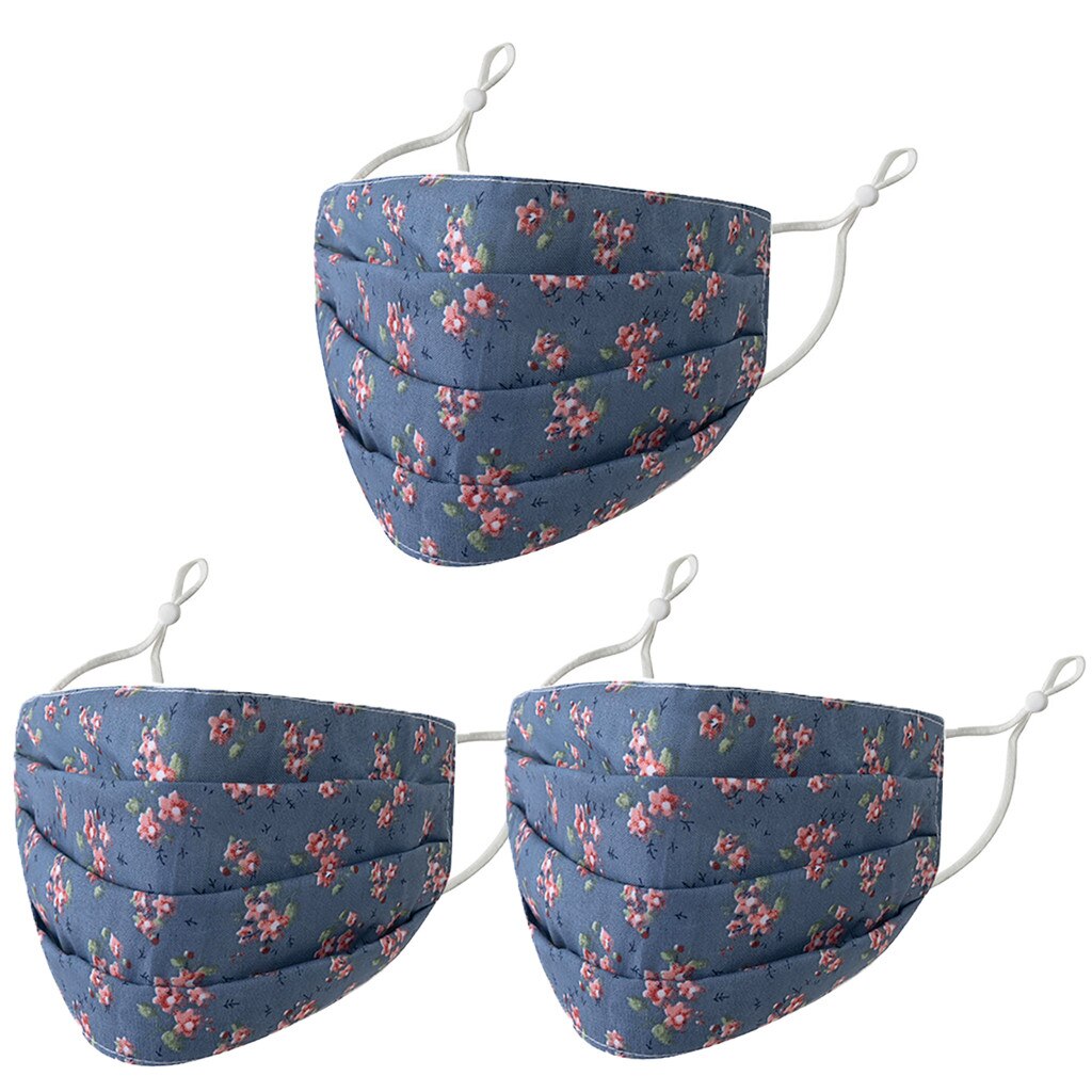 5/3Pcs Ski Fasemask Adults Reusable Floral Print Breathable Mascarillas Cotton Washable Fase Maskes Balaclava Cap Hat: B