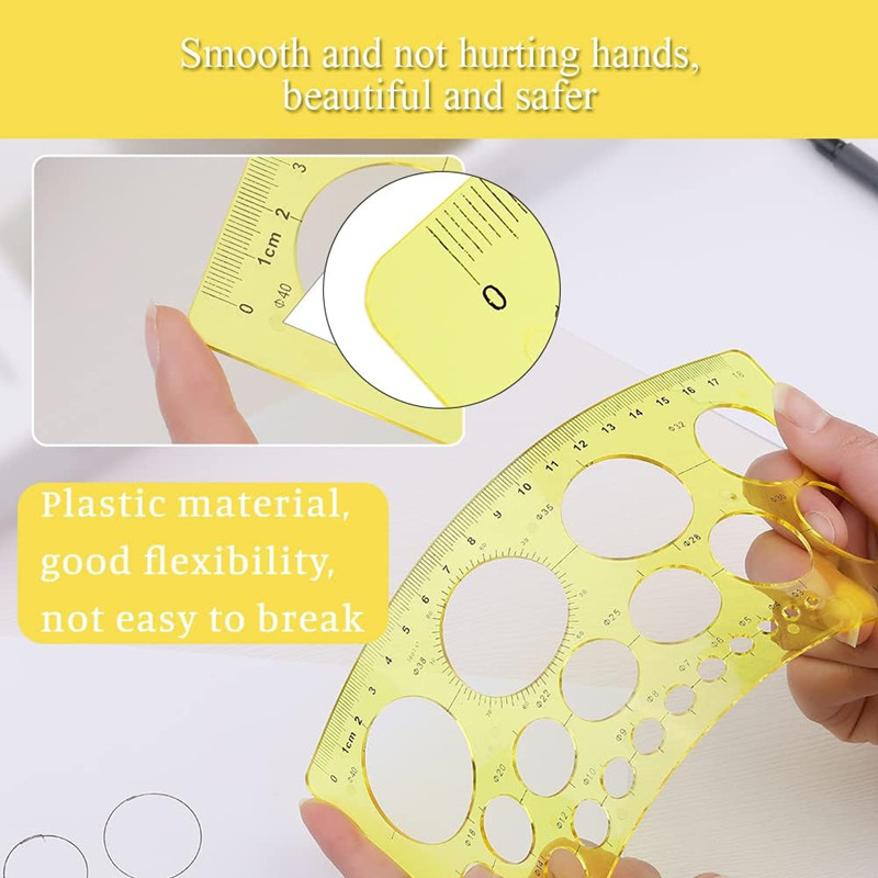 Rectangular circular hole ruler template plastic ruler Quilting tool Geometric template Drawing set for learning office