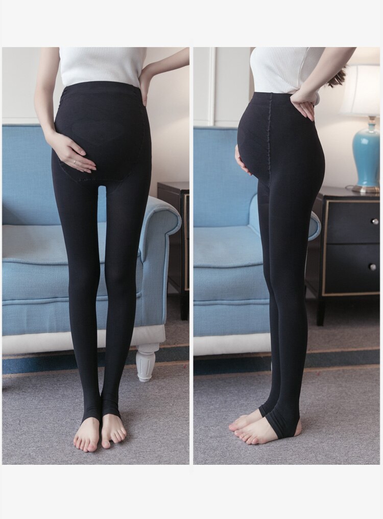 Justerbare graviditets leggings graviditet kvinder bukser til gravide leggings gravide elastiske mavebukser forår efterår: Leggings sort
