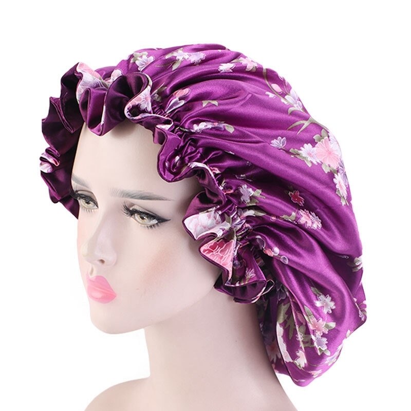 Large Satin Linned Bonnet Sleep Caps Double-sided Reversible Bonnet Hat Silky Night Sleep Cover Cap Ladies Hair Styling Tool: Type 1