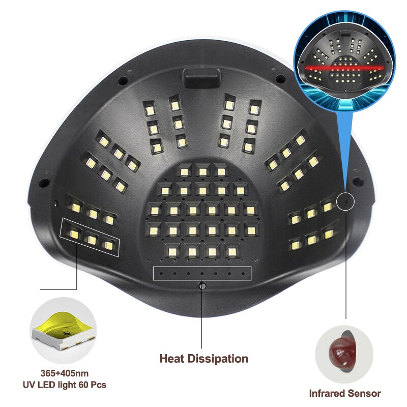 60LED UV Nail Dryer For Manicure Fast Drying Gel Nail Polish With 4 Timer Setting With LCD Display Salon Use Nail Art Tools