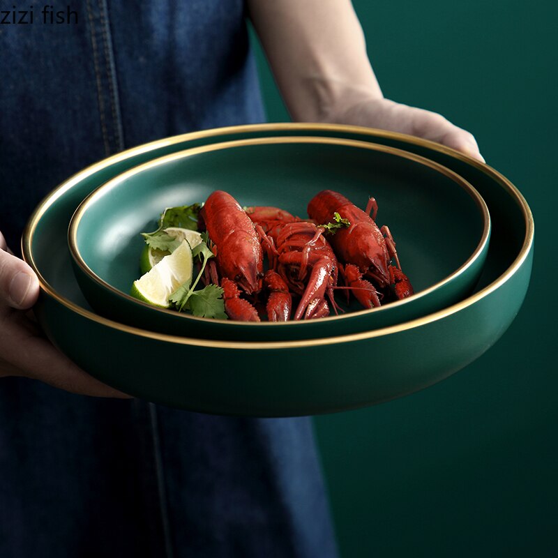 Dark Green Ceramic Tableware Rice Bowl Spoon Household High-grade Ceramic Tableware Tray Deep Plate Western Dish Set