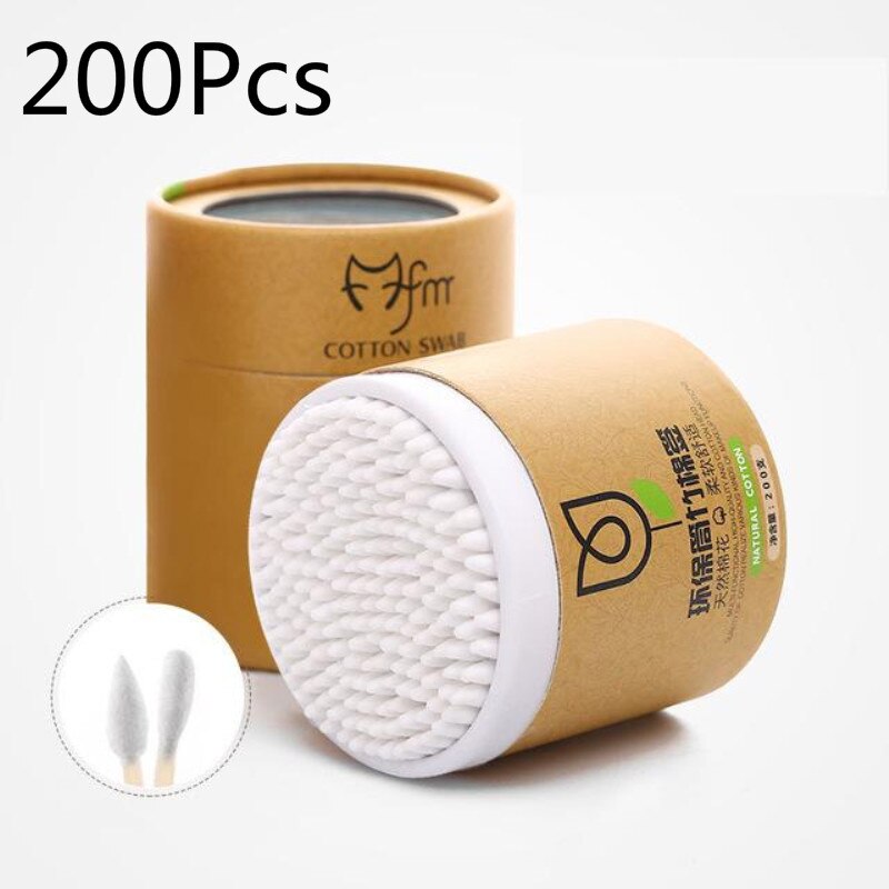 500/200/100Pcs Wegwerp Double Headed Wattenstaafjes Make Wattenstaafjes Neus Oor Schoonmaken Wood Sticks Katoen swabs Cotonete: 03