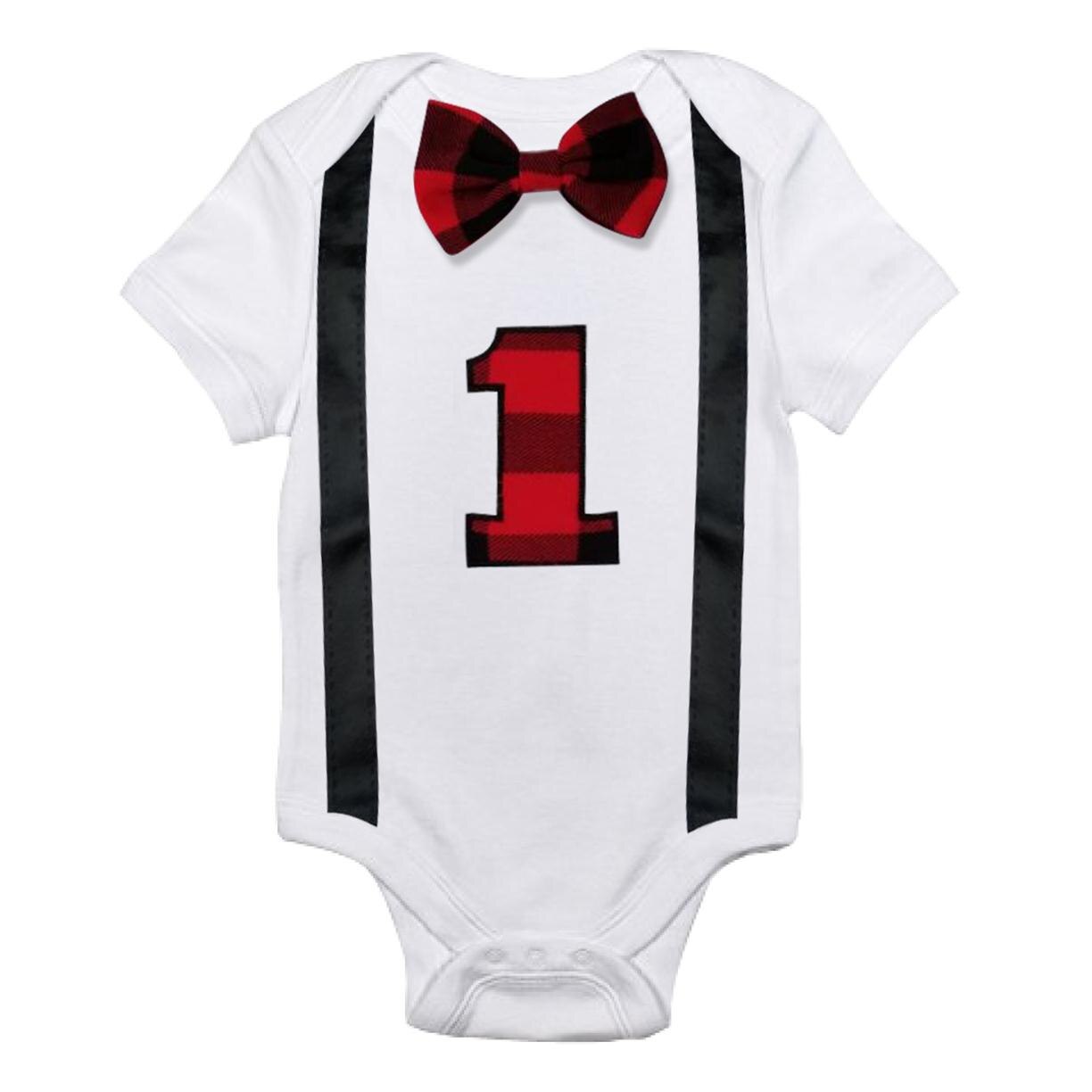 neue Baby Junge Meine Erste 1st Geburtstag Party Gentleman Bogen Strampler Gesamt Outfits: D rot