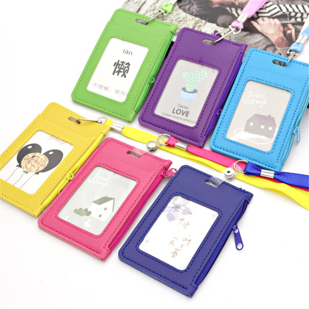 Porta carte di credito in pelle Pu Unisex porta carte di credito studenti per bambini Bus Card Case cordino maschio visita porta identità Badge Card Cover nuovo