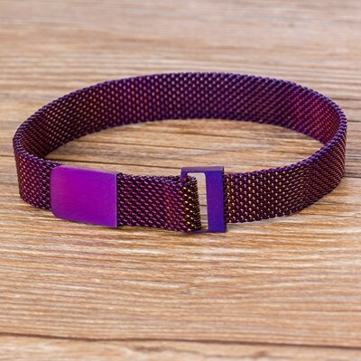 Classic Stainless Steel Magnetic Mesh Strap Bracelets Watch Strap 7 Colors Choice For Men and Women Lovers Bangle Jewelry: Purple