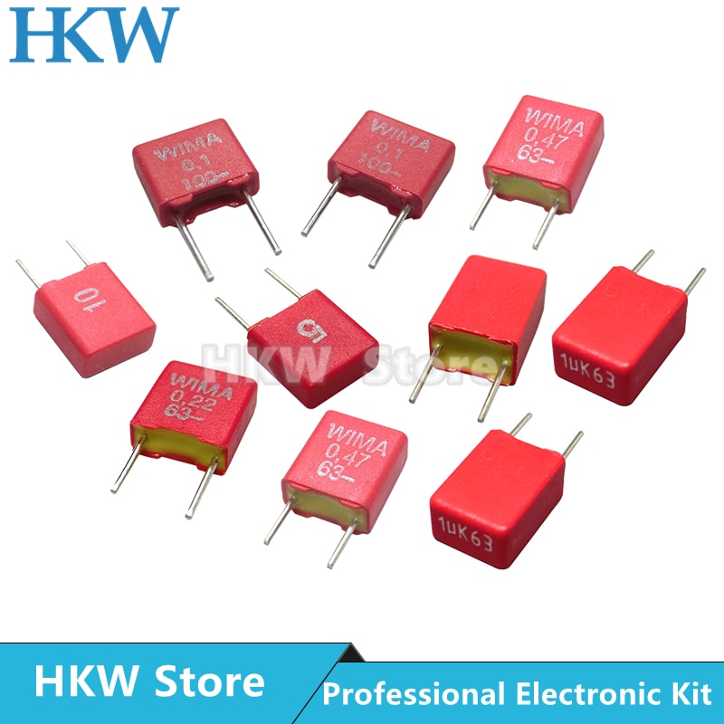 WIMA – condensateur Hi-Fi rouge MKS2, 2 pièces, 0.1UF, 1NF, 0.01UF, 1UF, 1.5UF, 10UF, 22NF, 2200PF, 0.22UF, 2.2UF, 50V, 63V, 100V, 250V, P5