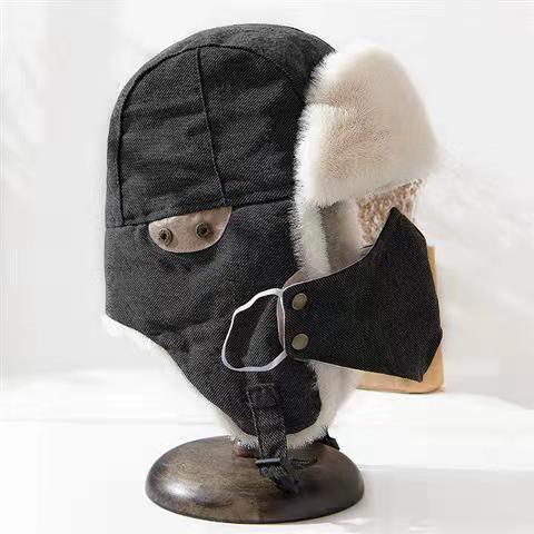 Ear Cap Mannen Bescherming Biking Skiën Koude Kleding Masker Bril Koperen Gesp Piloot Katoenen Hoed Verdikt Warm: WHITE