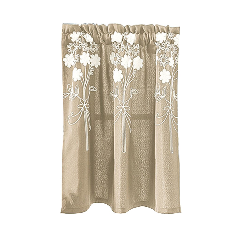 Solid Color Flower Pattern Kitchen Short Curtain Valance Drape Window Home Decor Short Kitchen Window Curtain Valance Home Decor: Beige / L
