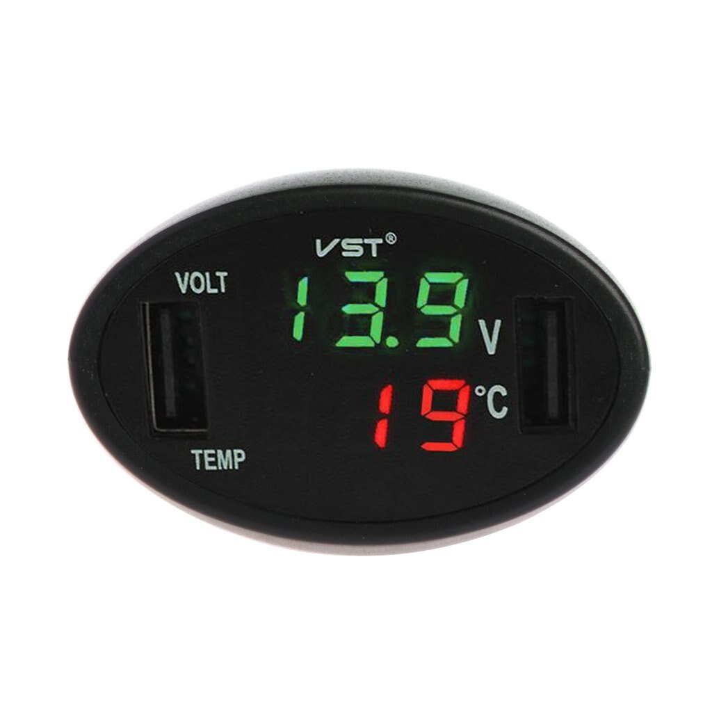 Autolader Auto Digitale LED Thermometer Voltmeter Auto Dual USB Lader Batterij Monitor Temperatuurmeter: green