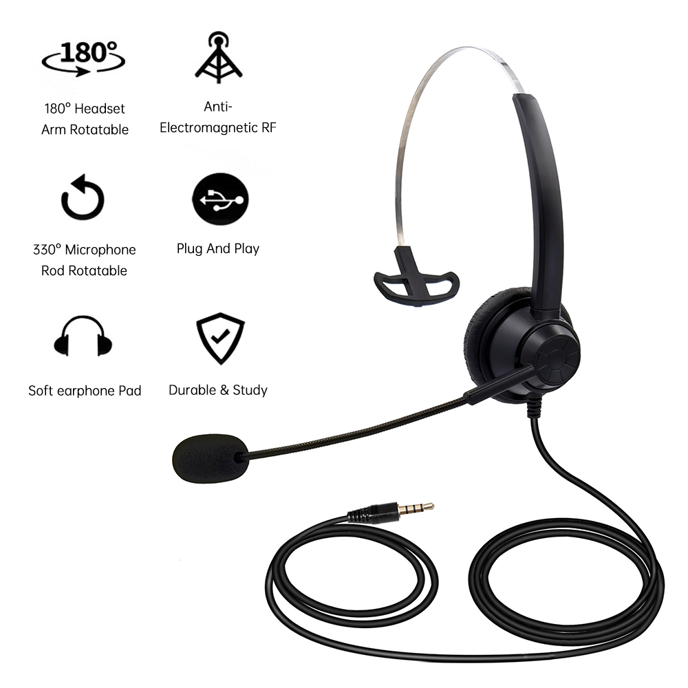 3.5mm Wired Computer Headset with Microphone Universal Office Call Center Single-Sided Headphone Suitable for Telephone Operator