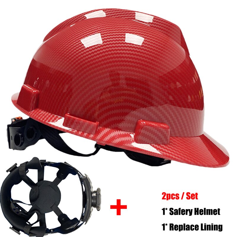 2pcs/set CE ABS Safety Helmet Carbon Fiber Construction V Gard Hard Hat with Lining Protective Helmets Work Cap Headwear