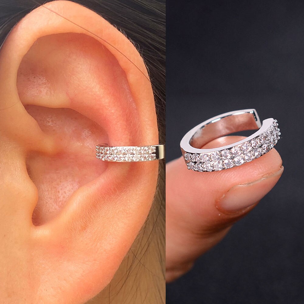 1pc nova chegada moda requintado arco-íris zircão orelha manguito brinco para a mulher geometria cristal sem piercing orelha clipe de jóias de verão: 8 silver