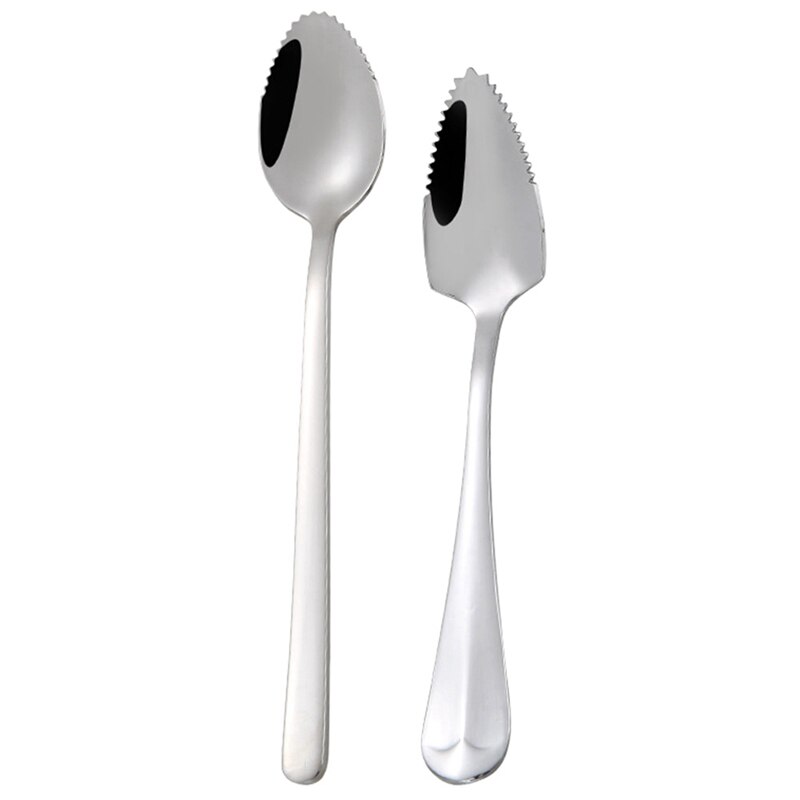 Stainless Steel Sawtooth Scraper Spoon Grapefruit Apple Fruit Spoons Puree Long Handle Multi-functional Baby Food Prepare Tool