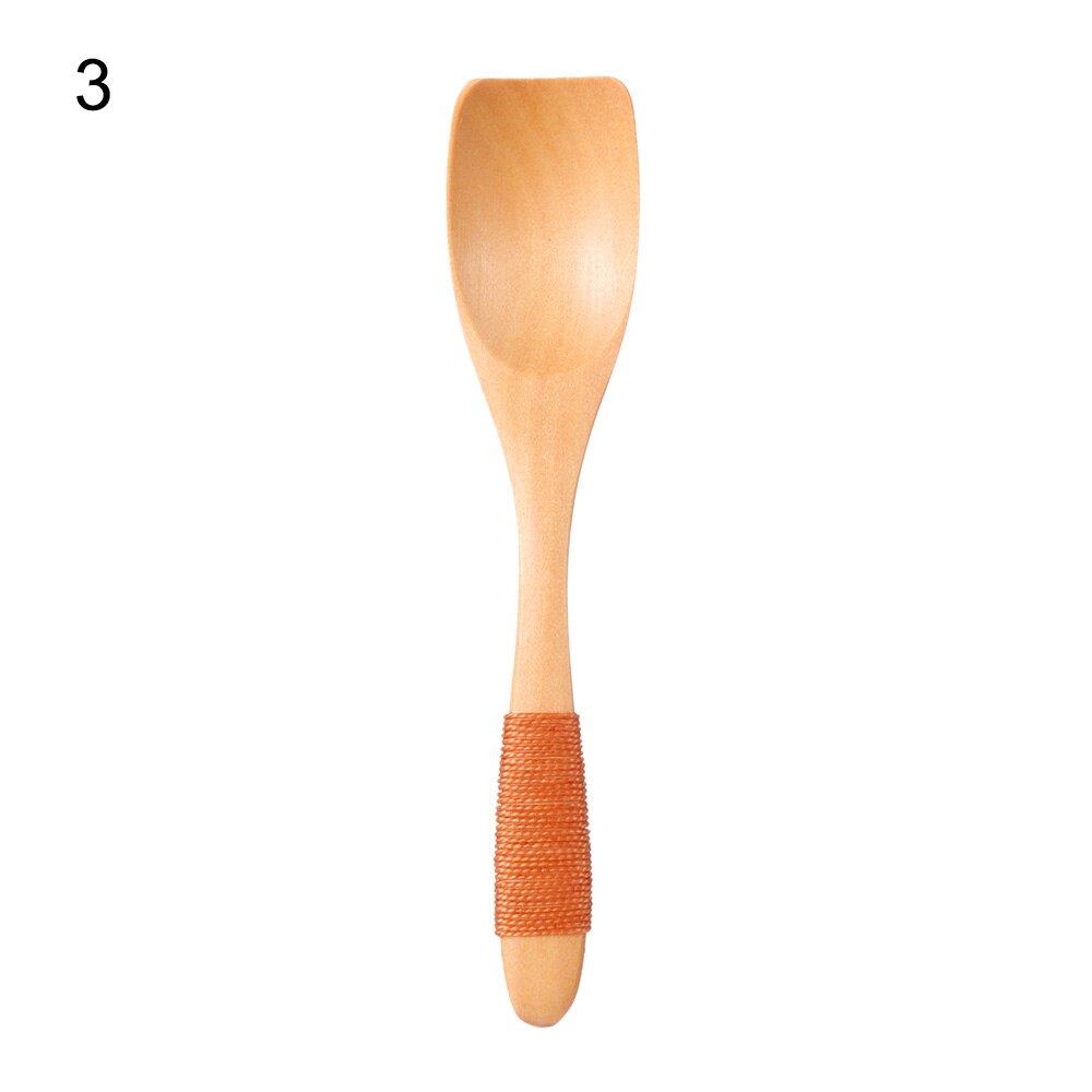 6 tipos de colheres de madeira tradicional grande colher de mão longa colher de crianças colher de sopa de arroz de madeira sobremesa colher cofre chá misturando utensílios de mesa: type3