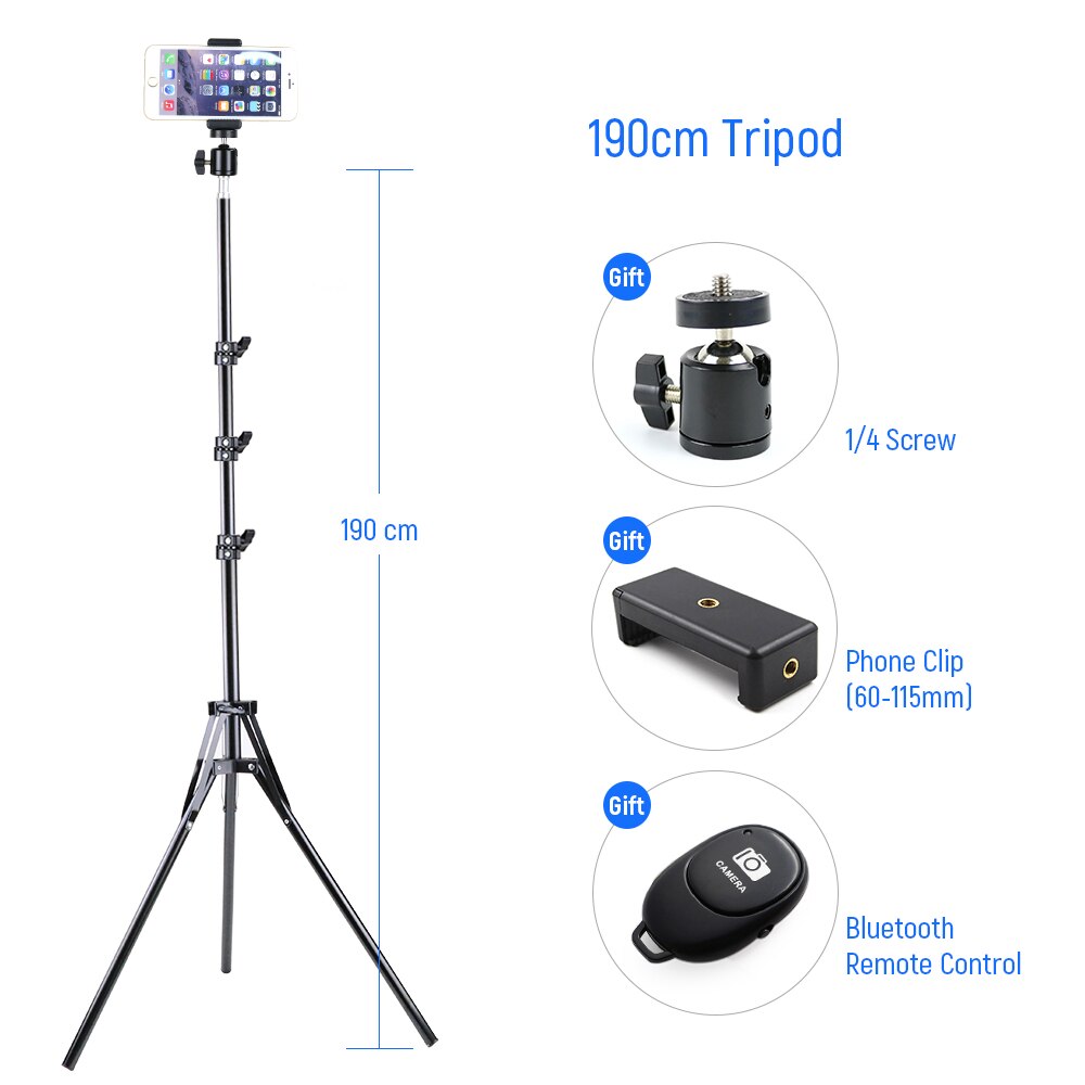 0.5m~2m Foldable Photography Tripod Light Stand Mount Camera Photo Digital 360 Degree Fluid Head with Phone Holder: 1.9m