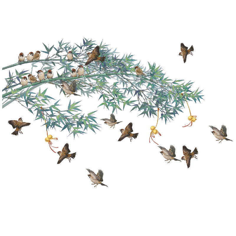 Chinese Inkt Schilderij Bamboe Vogels Muurstickers Voor Woonkamer Slaapkamer Sofa Tv Achtergrond Decor Vinyl Muurstickers Home Decor: Default Title