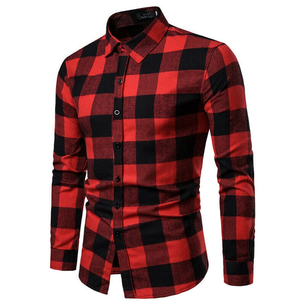 Meihuida forår herre plaid flannel skovhugger tartan ternet skjorte børstet bomuld fritidsskjorter streetwear: B / Xxl