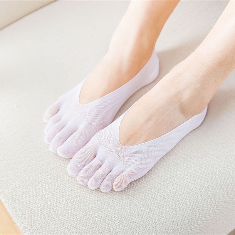 Vrouwen Zomer Vijf-Vinger Sokken Vrouwelijke Ultradunne Sok Funny Teen Onzichtbare Sokken Met Siliconen Anti-Slip Ademend Anti-Wrijving: WHITE